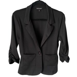 About A Girl Black Blazer 3/4 Ruched Sleeves Pockets